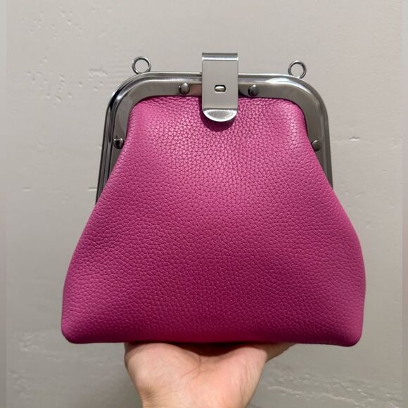 Pink Togo Calfskin Handmade Unique Rivet Frame Purse, Shoulder Bag, Crossbody - Picture 7 of 16
